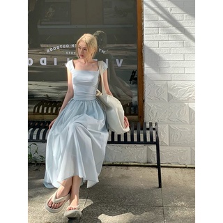 Đầm cổ vuông nữ rút dây eo dáng dài ulzzang
