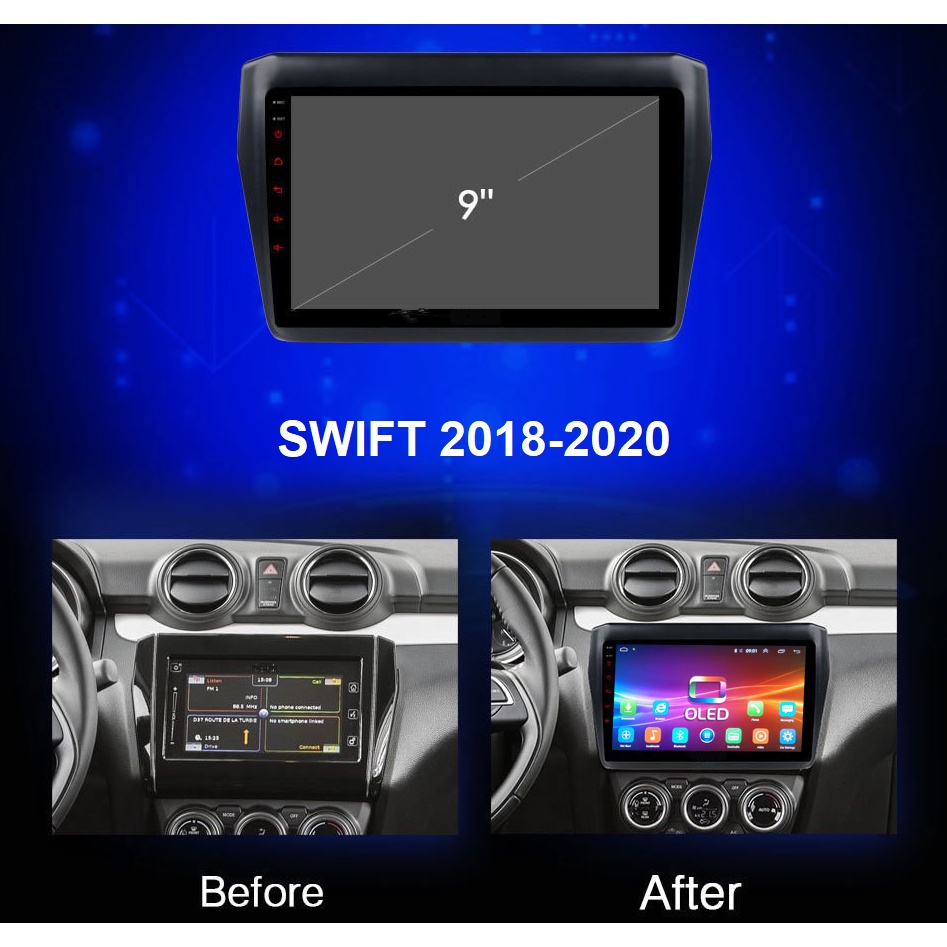 Màn Hình Android 9 inch Cho Xe SWIFT 2018-2021 - Đầu DVD Android Kèm Mặt Dưỡng Giắc Zin Cho SUZUKI SWIFT - Điều Khiển Gi