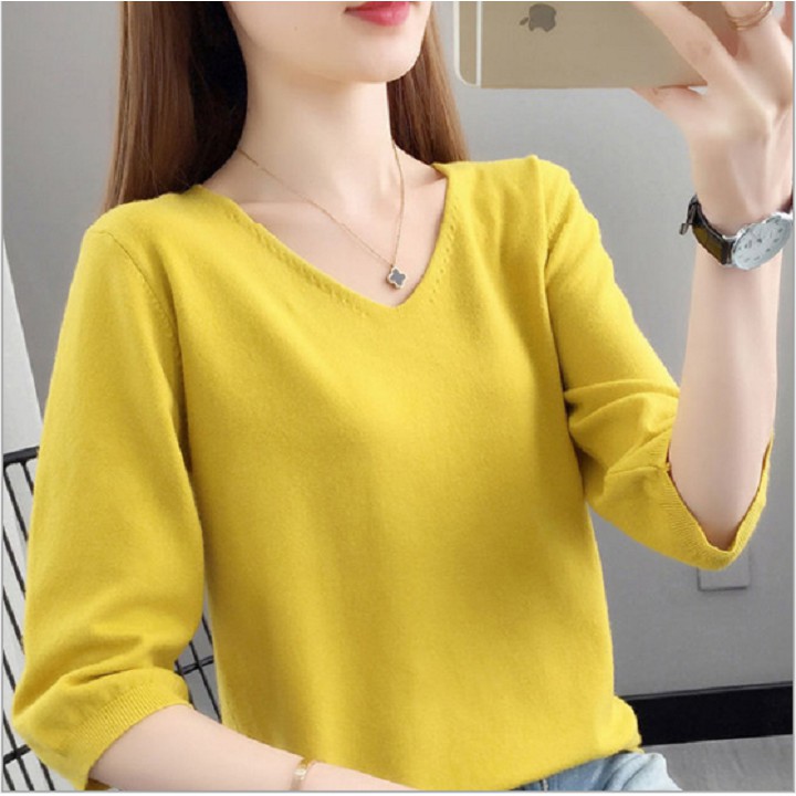 Áo len trơn nữ tay lỡ phong cách hàn quốc