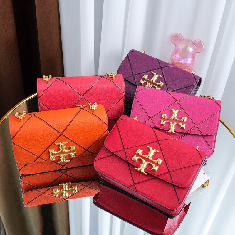 Túi đeo chéo nữ mẫu mới da thật Tory Burch cao cấp dây đeo sang trọng logo hoa văn chéo cổ điển