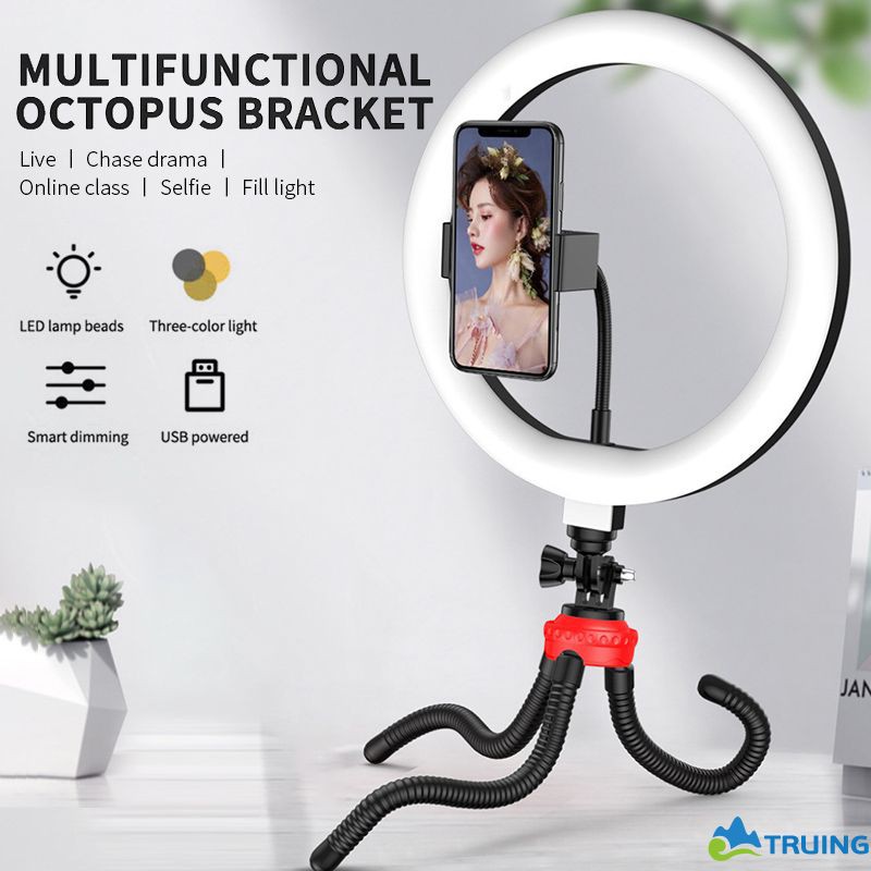 Đèn Led tròn có chân đế tripod chụp ảnh selfie trang điểm quay video có thể điều chỉnh độ sáng chuyên dụng