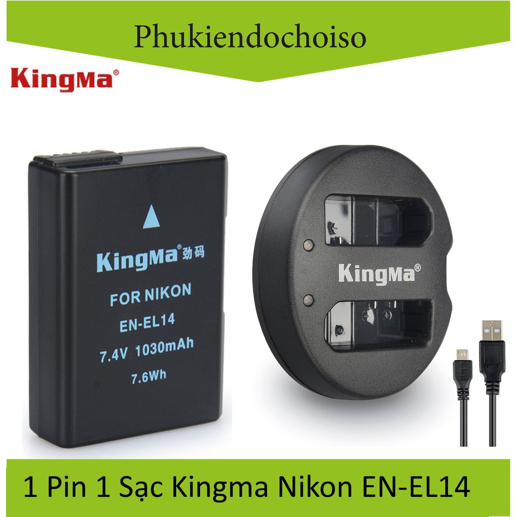 Bộ 2 pin 1 sạc Kingma cho Nikon EN-EL14 + Hộp đựng Pin, Thẻ nhớ