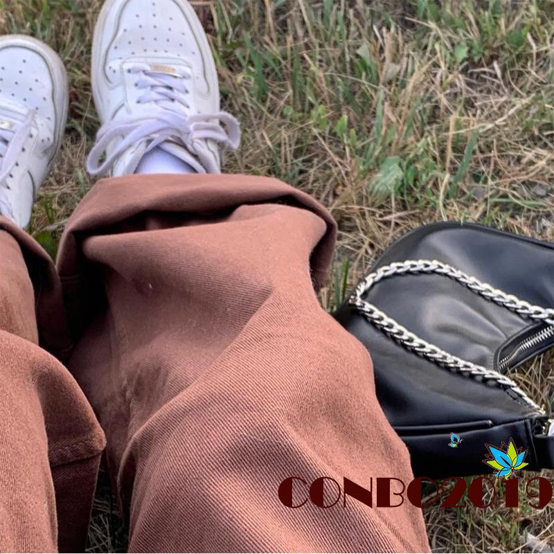 Quần Jeans Nữ Lưng Cao Có Túi Màu Sắc Vintage