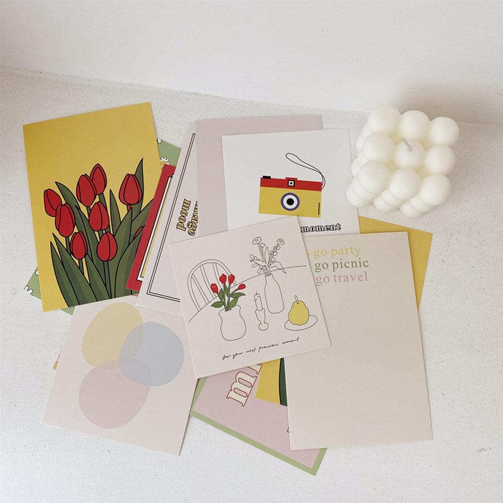 Set 13 Tấm Thẻ Dán Tường Trang Trí Họa Tiết Hoa Và Chữ Tiếng Anh PEWANY
