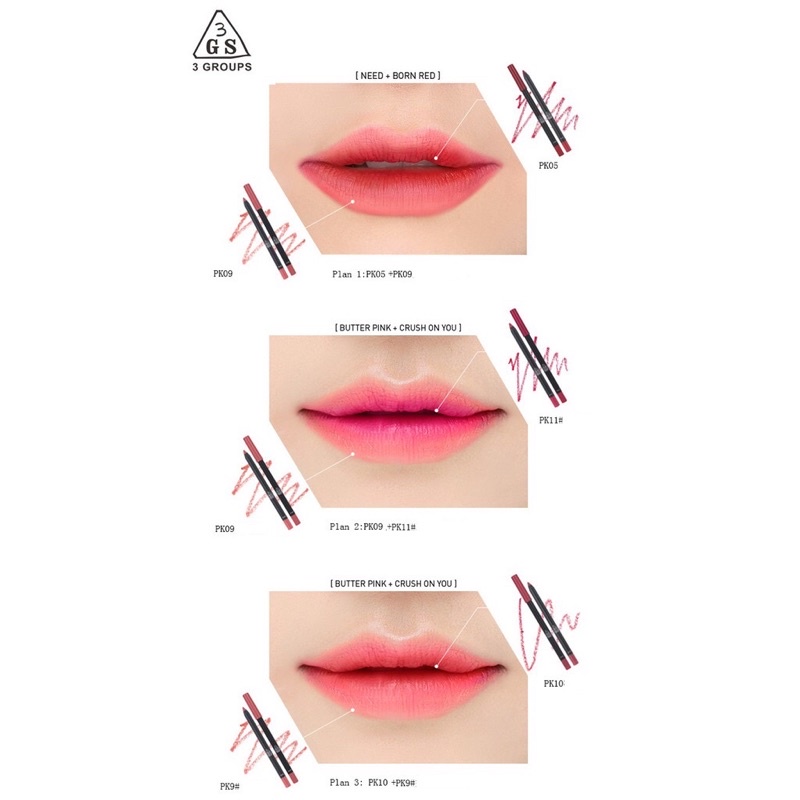 Son Bút Chì Siêu Lì Màu 3GS Permanent Lipstick Không Trôi , Không Khô Môi