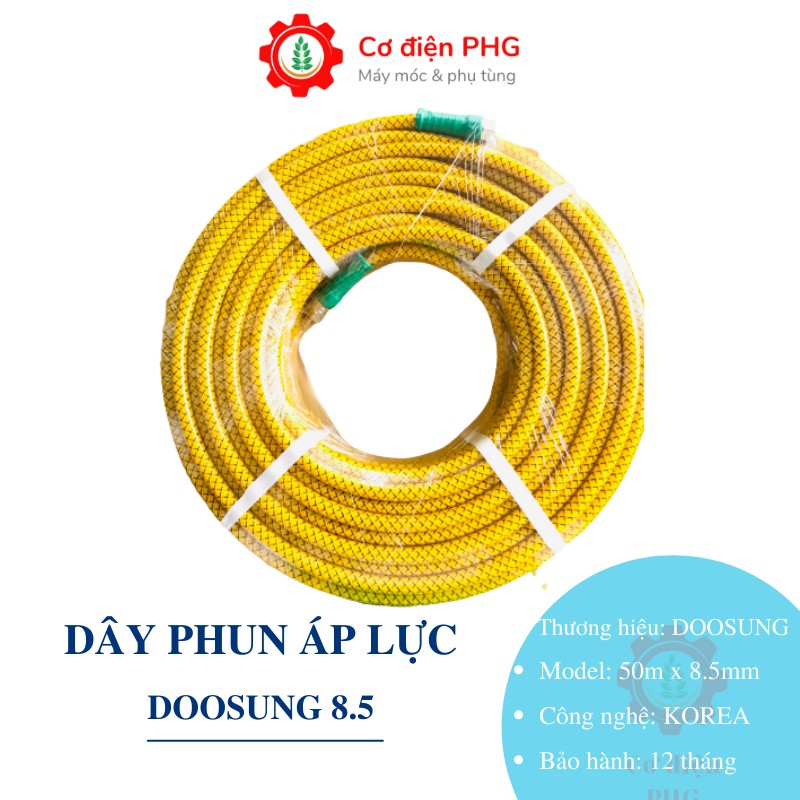 Dây phun áp lực dùng cho máy bơm xịt rửa cao áp hiệu DOOSUNG 8.5mm x 50m | Công nghệ KOREA | Bảo hành 12 tháng | Dây hơi