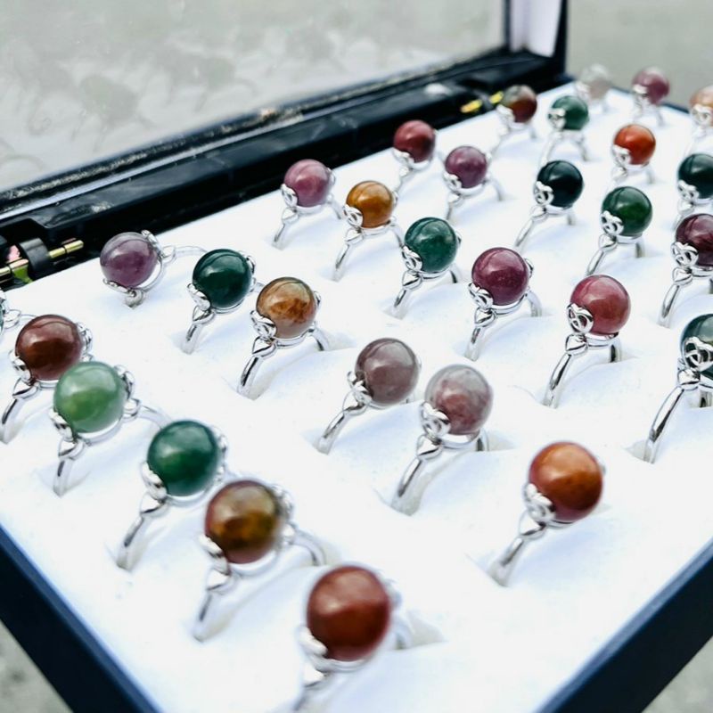 Nhẫn Bạc Đính Hạt Đa Băng Thủy Tảo 10mm