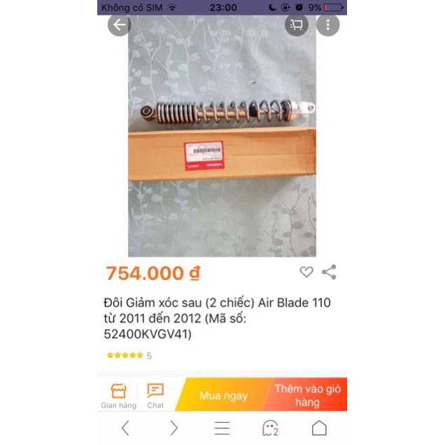 Giảm sóc sau Honda air blade 2011 2012 - phuộc nhún giảm xóc ab 110