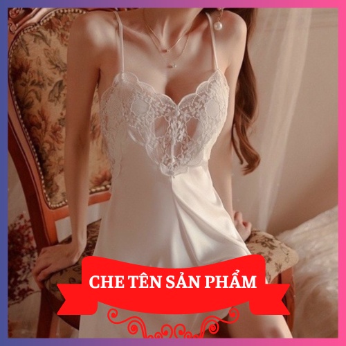 Váy Ngủ Lụa Phối Ren Guiruo Thiết Kế Ngực Cúc Bọc Mát Mịn, Tạo Cảm Giác Dễ Chịu Hàng Quảng Châu Cao Cấp, 3 Màu Hồng Trắn