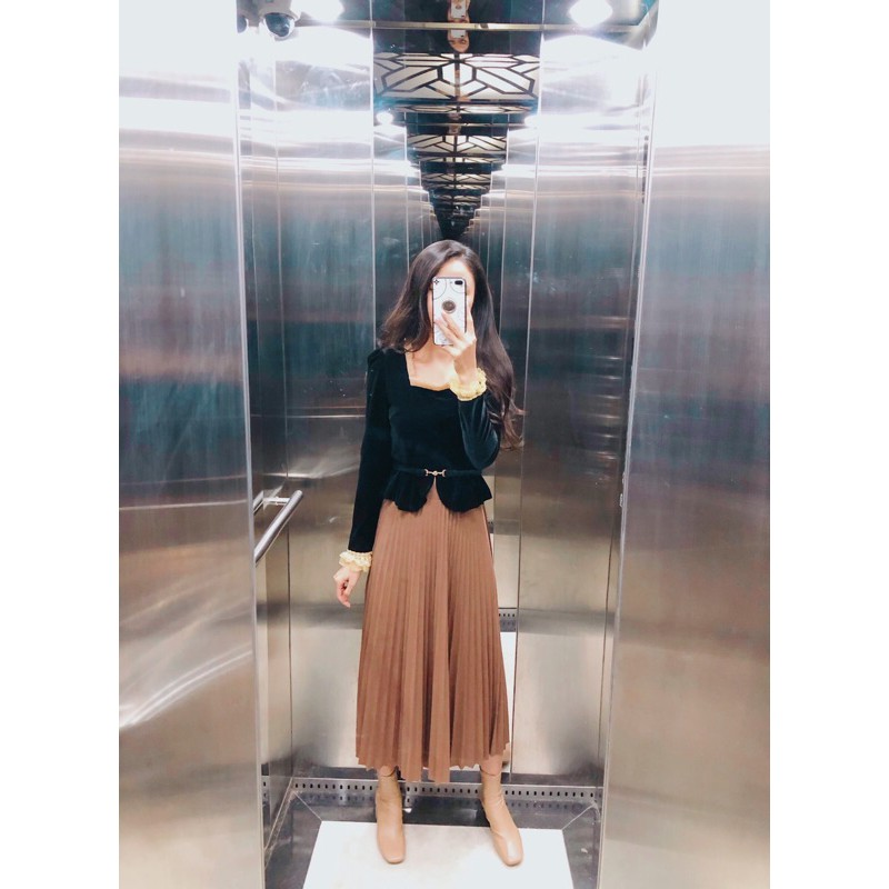 Chân váy đen xếp ly dài Amisu xòe nhiều form đẹp che bụng và hông to(auth) | BigBuy360 - bigbuy360.vn