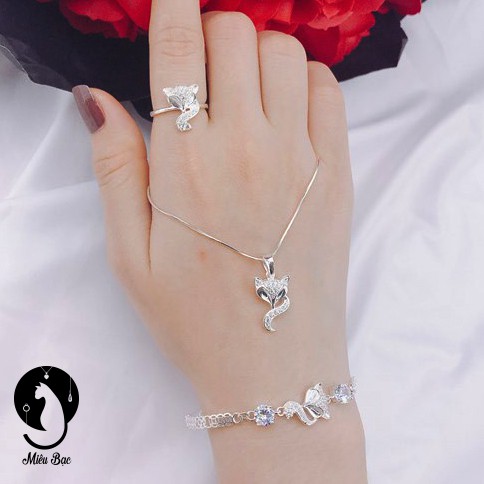Dây chuyền bạc nữ MIÊU BẠC cáo bạc mix đá trắng bạc chất liệu s925 thời trang phụ kiện trang sức nữ - D400612