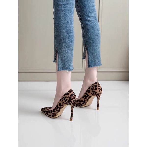 Giày cao gót khoét eo hoạ tiết da beo thời trang nữ sành điệu, đủ size TT185