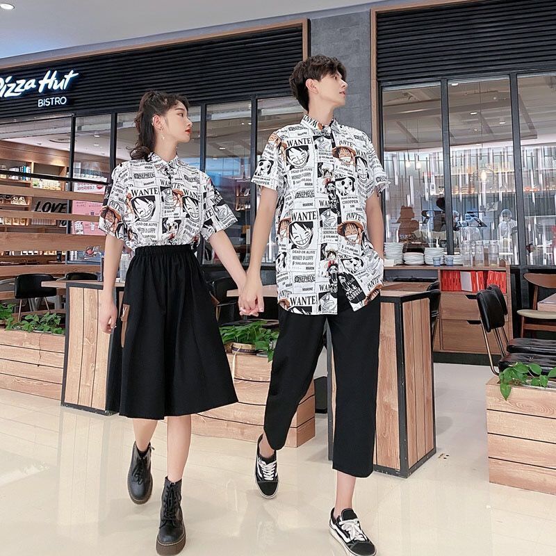 Áo Sơ Mi Tay Ngắn Dáng Rộng In Hoạt Hình One Piece Chuột Mickey Thời Trang Mùa Hè Cho Nam Và Nữ