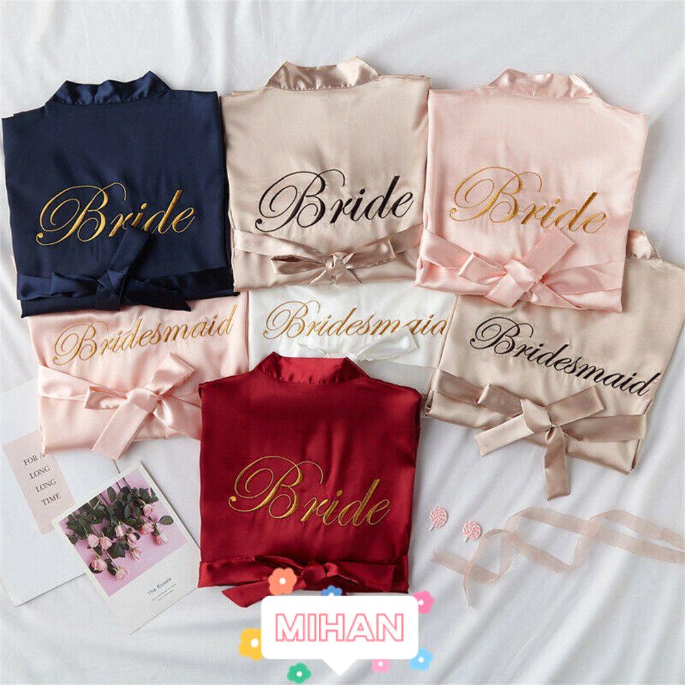 MIHAN1 Fashion Bride Bridesmaid Bathrobe Kimono Bathrobe Silk Satin Dressing Women Wedding Robe Sleepwear Dressing Gown