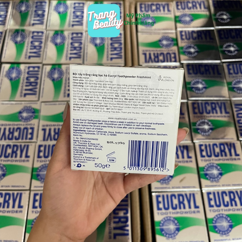 Bột Bạc Hà Làm Sạch Trắng Răng, Hơi Thở Thơm Mát Eucryl Toothpowder