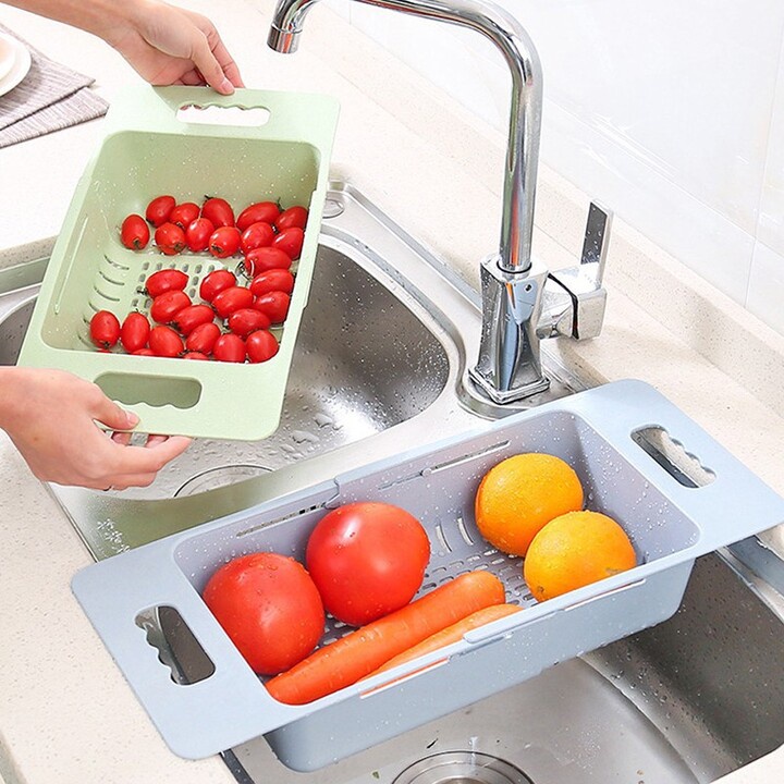 khay để bồn rửa chén, bát đựng hoa quả, rau củ, bát đĩa, kệ nhựa đựng đồ đa năng có thể điều chỉnh độ dài kho sỉ mb