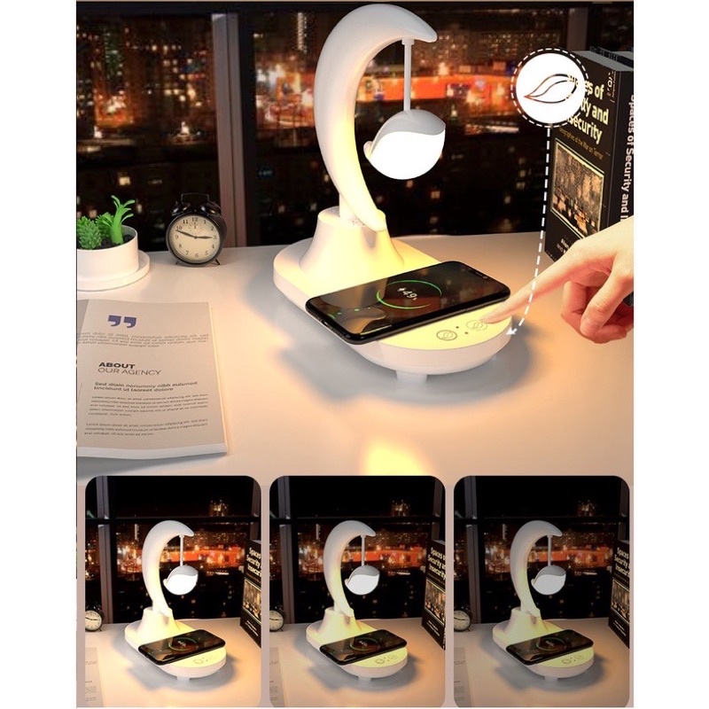 Đèn ngủ để bàn đa năng kết hợp sạc pin không dây, nghe nhạc bằng bluetooth có 8 màu sắc