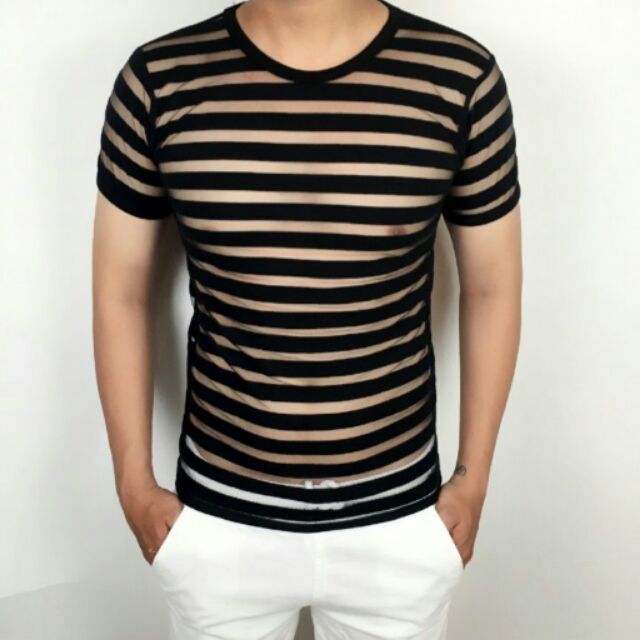 Áo lưới nam ngắn tay đen