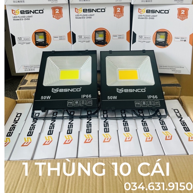 1 thùng 10 cái pha led cob 50W ánh sáng trắng siêu sáng đẹp chất lượng ESNCO thích hợp chiếu sáng công trình sân vườn