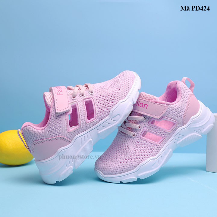 Giày thể thao cho bé gái từ 3-12 tuổi màu hồng phong cách Hàn PD424
