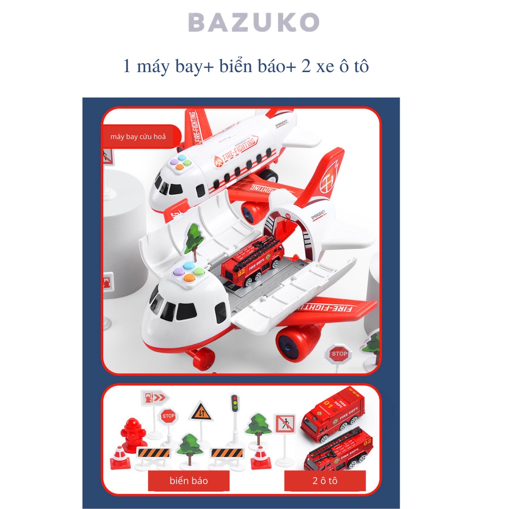 Máy Bay Đồ Chơi Mô Hình Có Bánh Xe Cỡ Lớn Cho Bé Tặng Kèm 2 Ô tô BAZUKO DC008