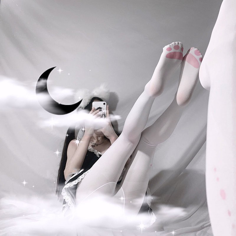 Vớ Dài In Hình Chân Mèo Dễ Thương