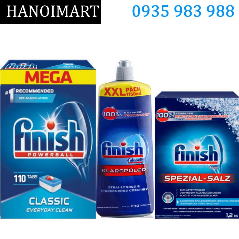 Combo Viên Finish classic 110 viên + Muối Finish 1.2kg + Nước làm bóng finish 1150ml