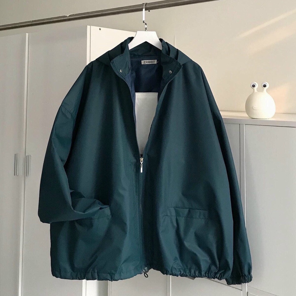 Áo khoác dù jacket màu XANH RÊU form rộng unisex nam nữ - nón tháo rời - SHOP MAYLAN