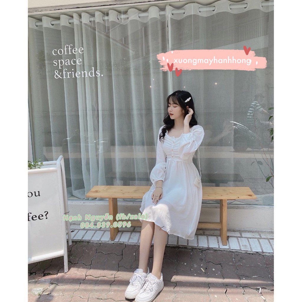 Váy Trắng dự tiệc Tiểu Thư - Váy Dài Tay Mùa Thu - Xưởng May Hạnh Hồng | BigBuy360 - bigbuy360.vn