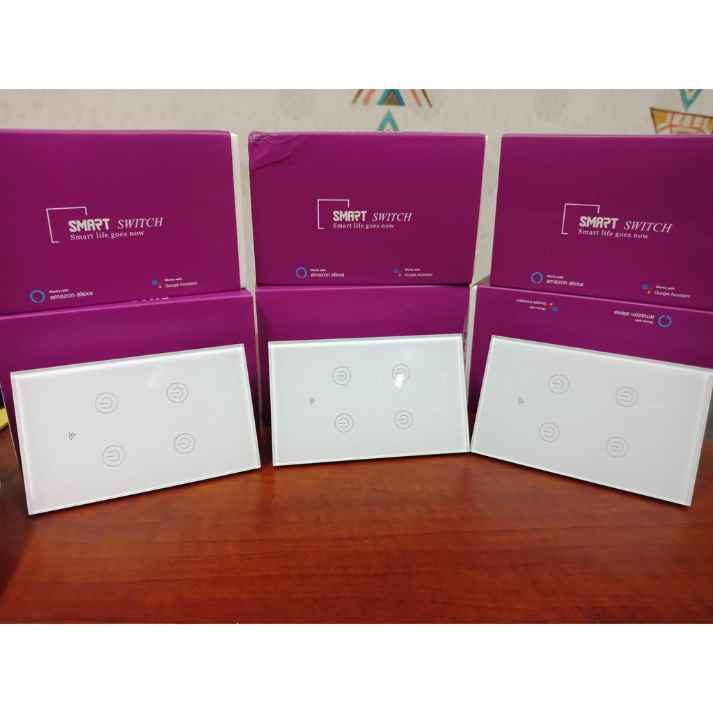 Công tắc wifi thông minh cảm ứng 4 nút Tuya HCN màu trắng giá rẻ