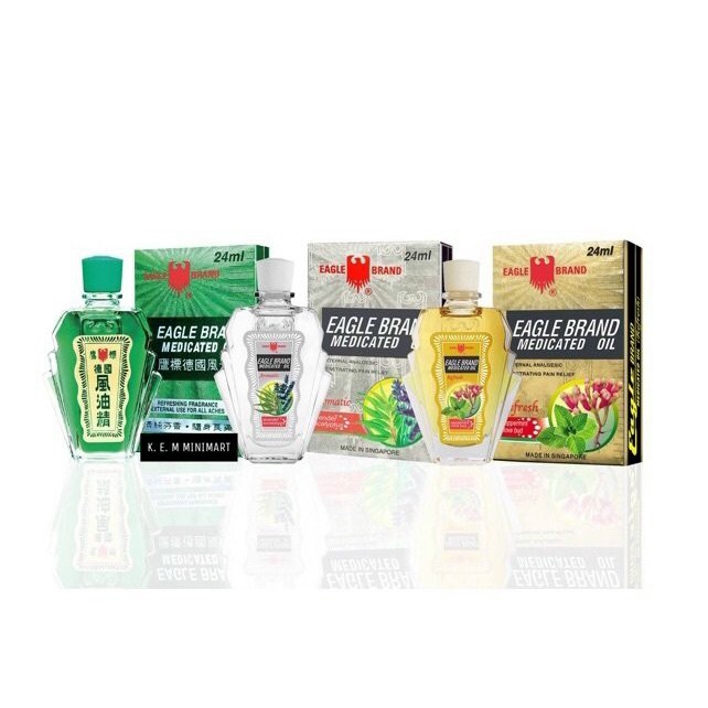 Dầu gió con ó ( MÀU TRẮNG)  + ( MÀU XANH ) 2 nắp SINGAPORE Oil 24ml