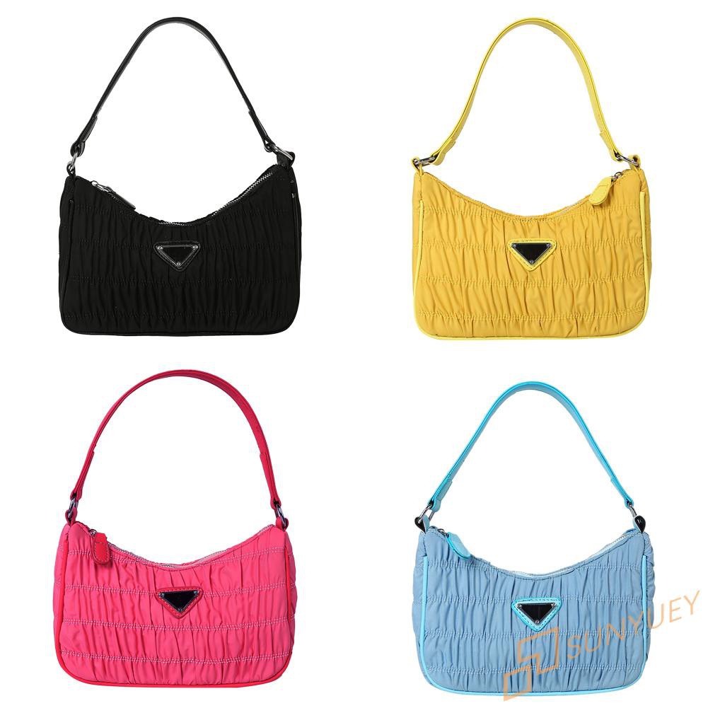 【In Stock】Nylon Women Handbag Retro Evening Clutch Pleated Shoulder Bag Shopping Tote