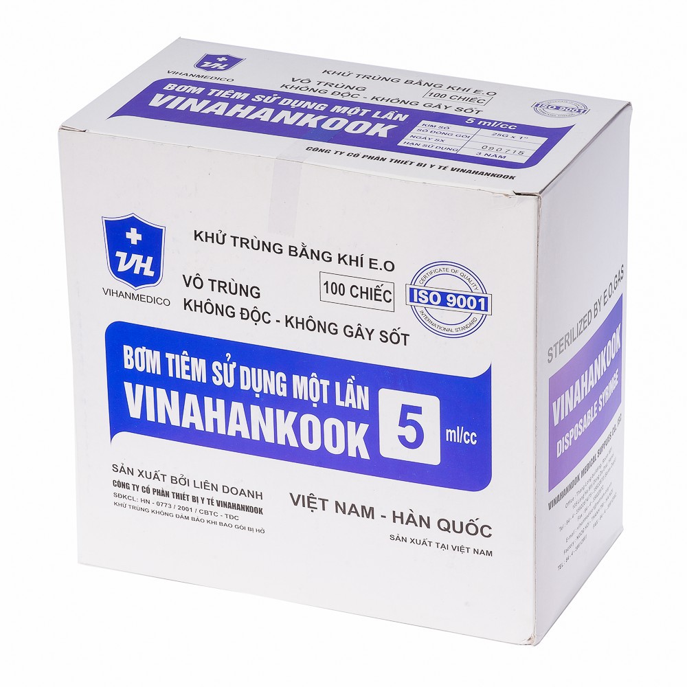 Bơm tiêm dùng 1 lần 5ml 10ml 20ml Vinahankook, chính hãng Hộp 100 cái, bơm tiêm y tế, xuất xứ Việt Nam