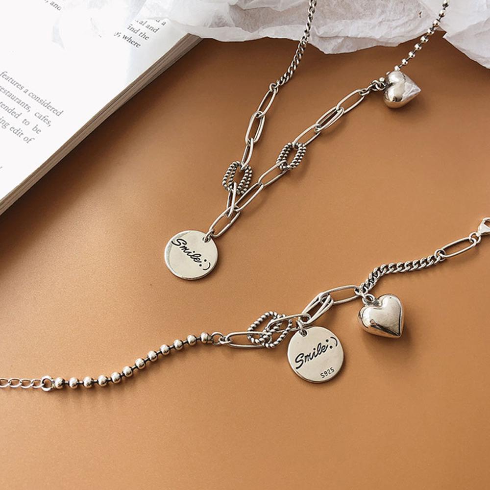 Vòng cổ Mạ Bạc 925 Mặt Hình Trái Tim Khắc Chữ Phong Cách Cổ Điển Dành Cho Nữ