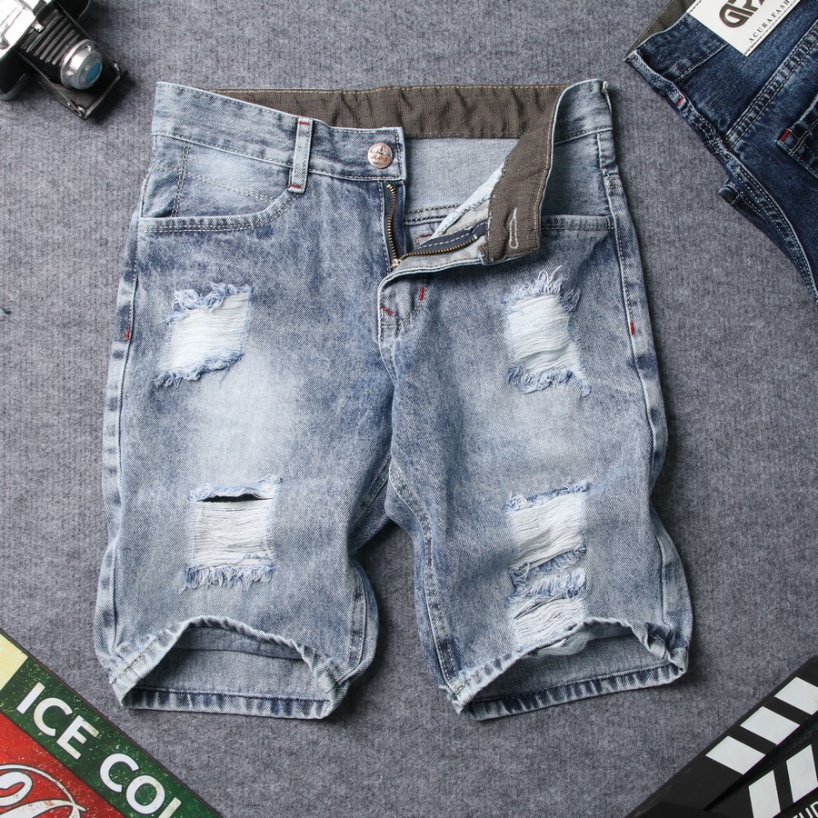 Quần short jean nam xám đậm rách đẹp TS416 Tronshop