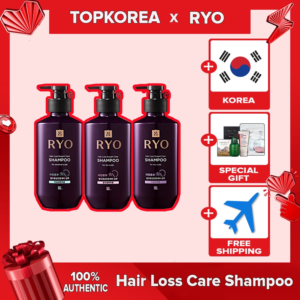 > Dầu gội chăm sóc tóc chống rụng Ryo 3 loại dành cho da đầu khô/ dầu/ nhạy cảm tùy chọn 400ml
