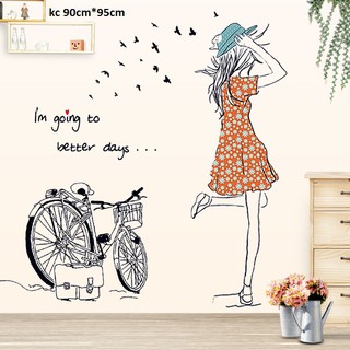 Decal dán tường cô gái