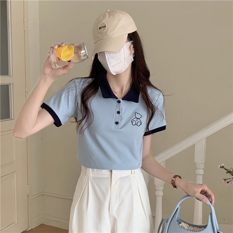 Áo polo SUXI tay ngắn dáng rộng thời trang mùa hè đơn giản dễ phối đồ cho nữ