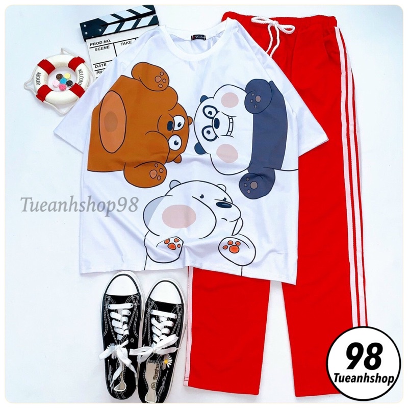 Nhiều Mẫu Set Đồ Bộ Quần Dài 3 Sọc -  Áo thun tay lỡ 3D cartoon hoạt hình phối quần jogger thể thao size 38-65kg