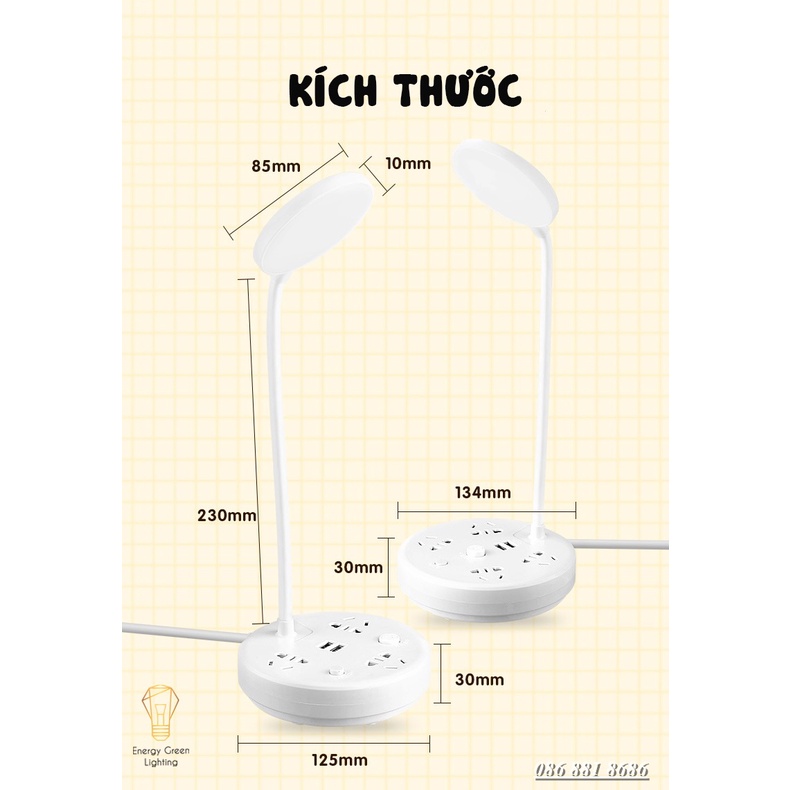 Ổ Cắm Điện Thông Minh Kiêm Đèn Bàn OD-324 - Tích Hợp Đèn Chiếu Sáng - 3 Chế Độ Ánh Sáng - Dây Điện Dài 2m8 - BH 1 Năm