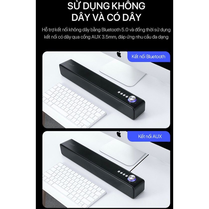 Loa Soundbar Bluetooth công suất 10W Pin 1200mAh - Loa thanh Bluetooth để Bàn ROBOT RB480- Hàng Chính Hãng