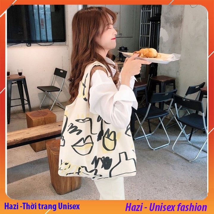 Túi tote vải bố đựng đồ canvas đeo vai Hazin phong cách Hàn Quốc,tote thời trang đeo vai mới nhất HZ 45