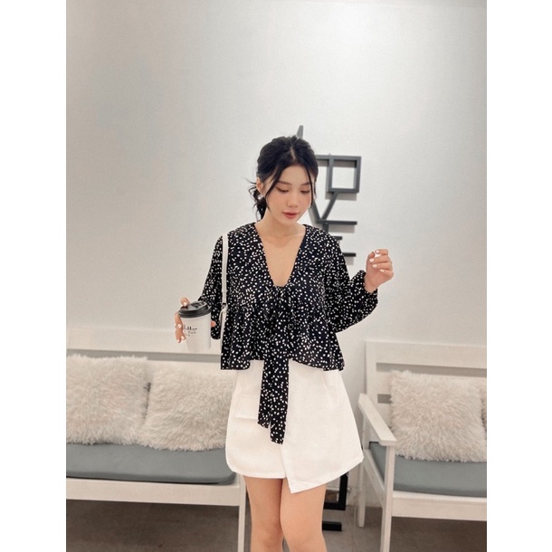 ÁO BBD_áo peplum hoa cột nơ tay phồng huol.oi_store