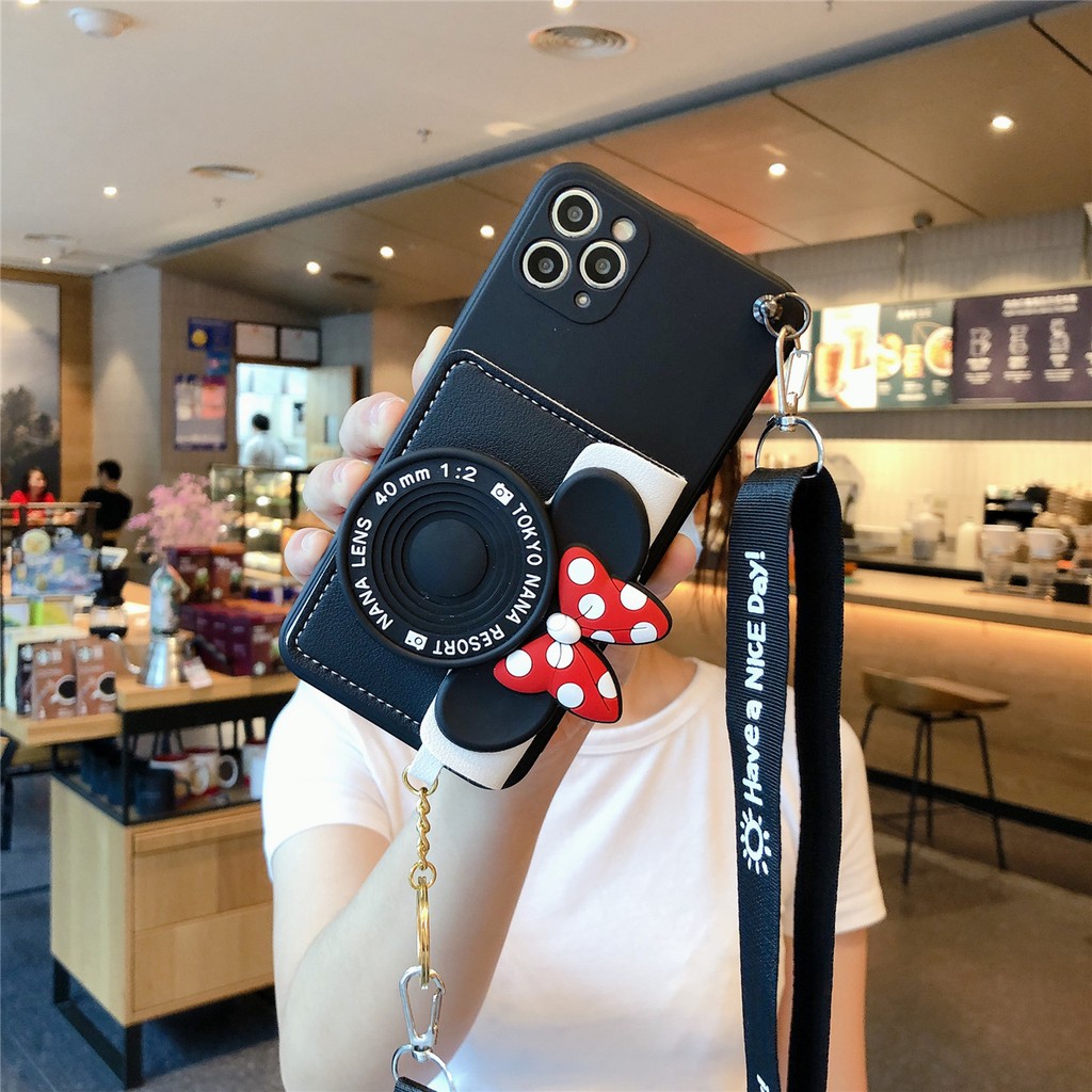 Ốp Điện Thoại Mềm Hình Mickey Minnie Có Ngăn Đựng Thẻ Cho IPhone7 7 + 8 8 + xr x / xs
