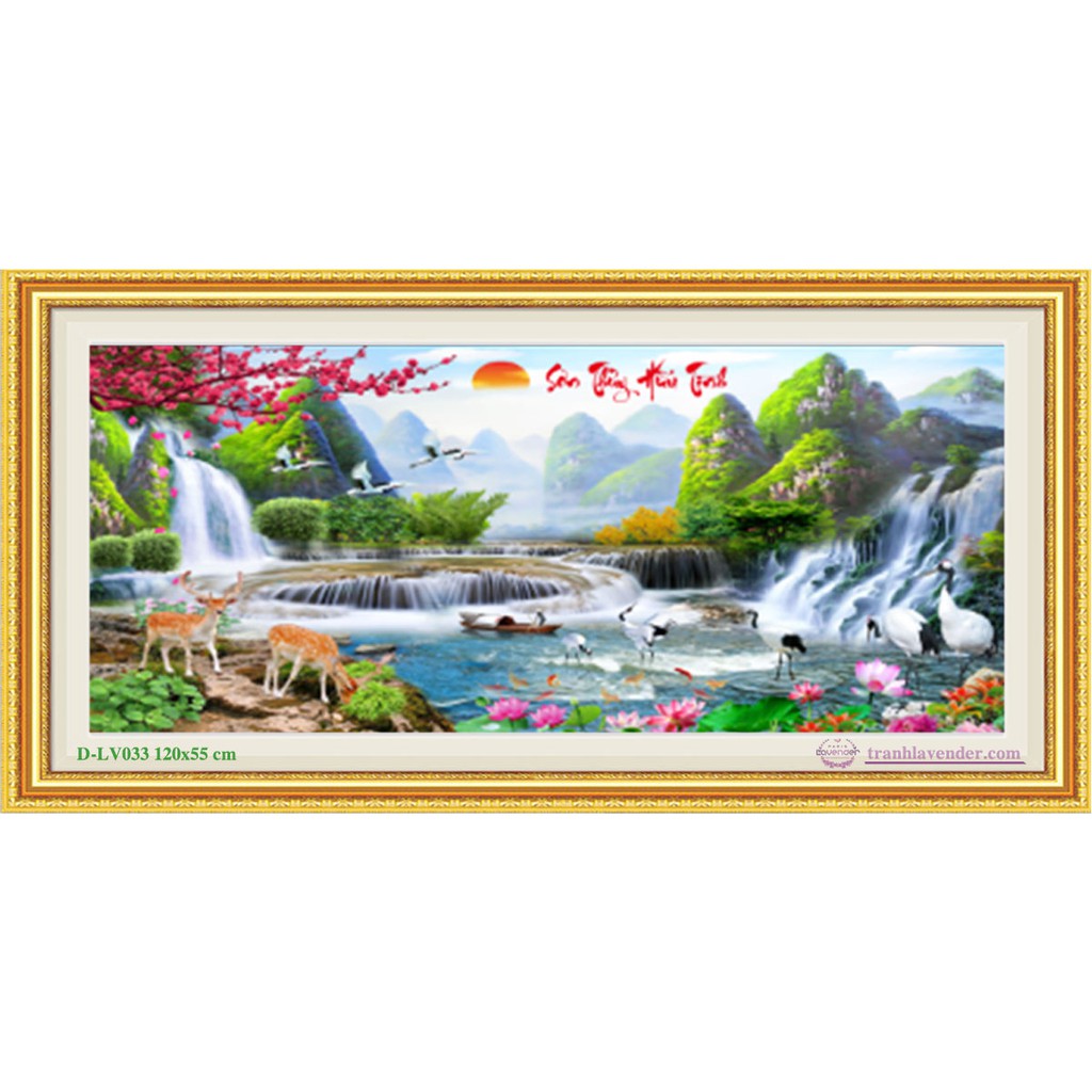 TRANH ĐÍNH ĐÁ PHONG CẢNH SƠN THỦY HỮU TÌNH TRANH CHƯA ĐÍNH LAVENDER