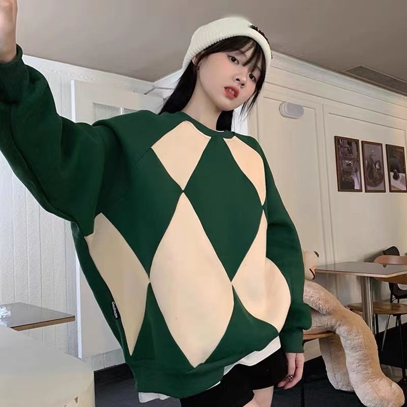 Áo sweater cổ tròn tay dài dáng rộng phong cách Hàn Quốc mới năm 2021