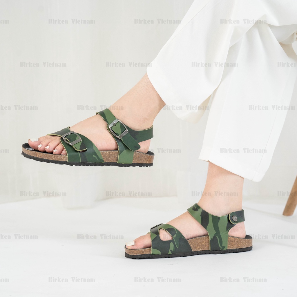 [ New Style ] Mã R23 Sandal ĐẾ TRẤU Da PU Camo Rằn Ri Quai Ngang Cách Điệu Unisex Birken Vietnam Bioline