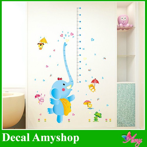 Decal dán tường Thước đo voi phun nước 2 - DTD019