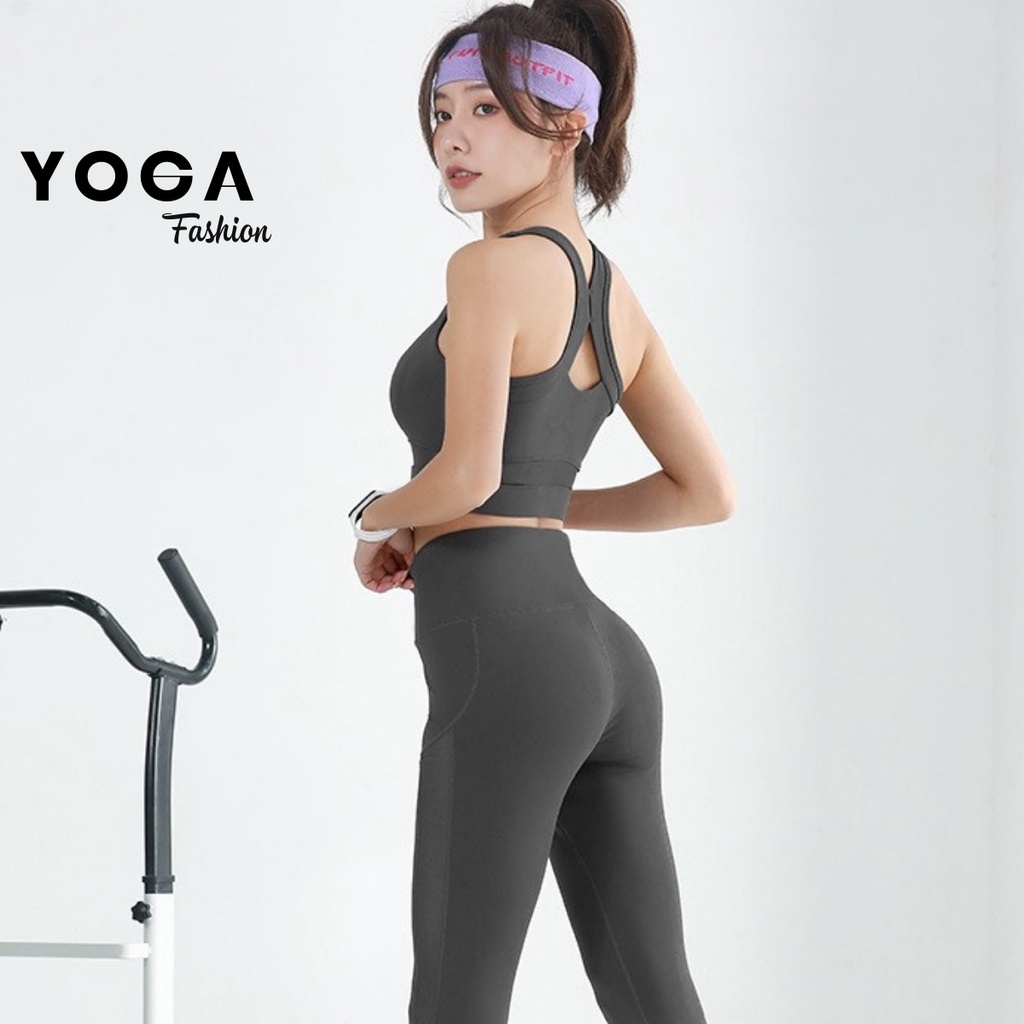 Bộ quần áo tập Gym Yoga thể thao nữ CAO CẤP quần cạp cao áo dây đúc co giãn 4 chiều YG40