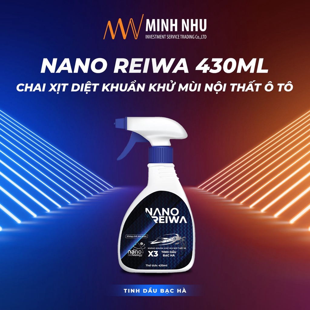 Chai xịt Diệt khuẩn khử mùi ô tô, khử mùi phòng karaoke, nhà hàng Nano Reiwa 430ml - Tinh dầu bạc hà nguyên chất